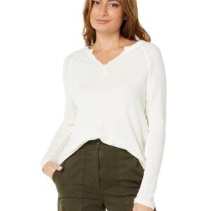 BOBI Los Angeles Raglan Sleeve Waffle Knit Split Neck Tee White Size L